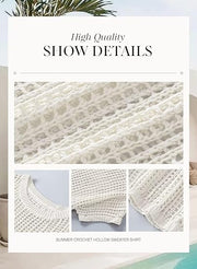 Short Sleeve Crochet Sweater Lightweight Summer Tops Loose Hollow Out Crewneck Pullover