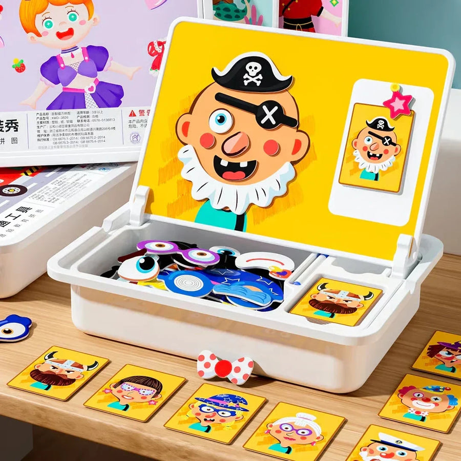 Magnetic Puzzles Face Dress Up Travel Game Double Side Preschool Educational Learning Toy for Kids